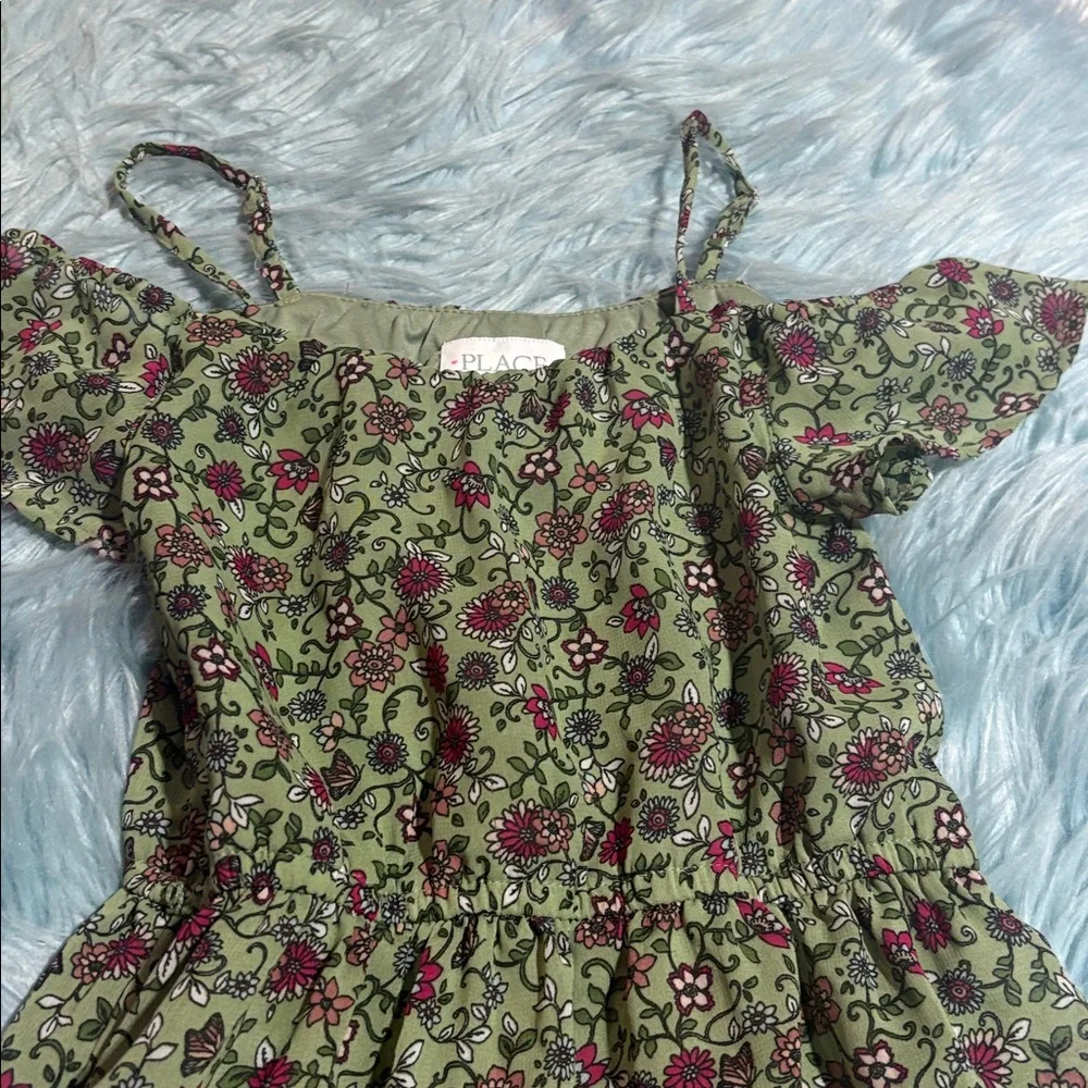 The Children’s Place Green and Purple Floral Kids Dress sz S